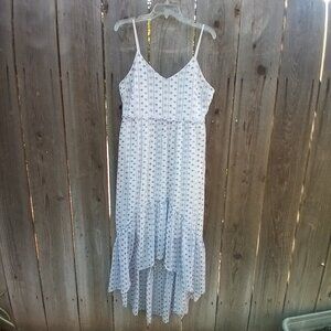 Mi Ami Dress Juniors Size L Eyelet White & Light Blue Spaghetti Strap Hi Low Zip